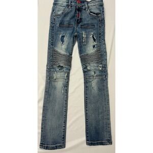 Haus of JR Boys Moto Distressed Jeans Light Wash Adjustable Waist Size 8T